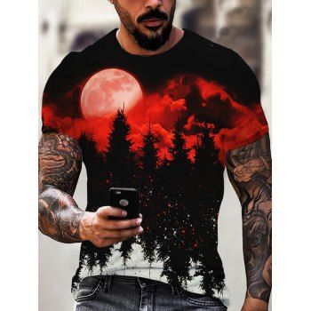 

Gothic T Shirt Forest Moon Night Landscape Print T-shirt Short Sleeve Round Neck Tee, Multicolor