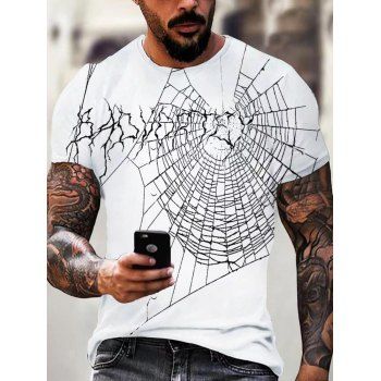 

Summer T Shirt Spider Web Print Short Sleeve T-shirt Round Neck Casual Tee, Multicolor