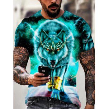 

Summer T Shirt Lightning Wolf Galaxy Print T-shirt Short Sleeve Round Neck Casual Tee, Multicolor