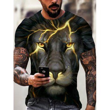 Summer T Shirt Lightning Lion 3D Print T-shirt Short Sleeve Round Neck Casual Tee
