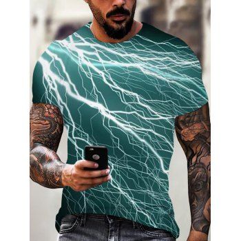 

Summer T Shirt Allover Lightning Print T-shirt Short Sleeve Round Neck Casual Tee, Multicolor