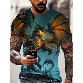 Men T-Shirts Summer T Shirt Fire Fly Dragon Galaxy Print Short Sleeve T-shirt Round Neck Casual Tee Clothing Online S Multicolor