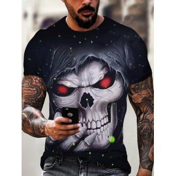 

Gothic T Shirt Grim Reaper Print Graphic T-shirt Short Sleeve Round Neck Casual T Shirt, Multicolor