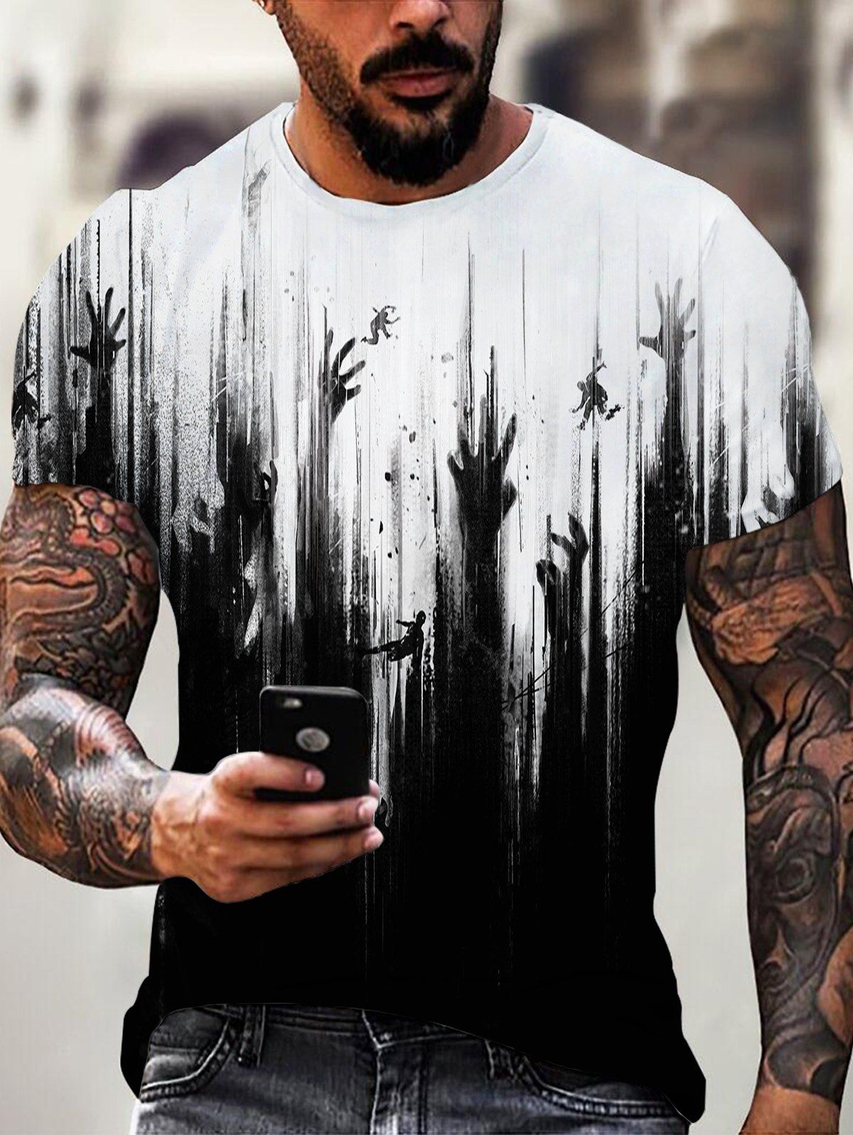 T-shirt D'Eté Décontracté Gothique à Imprimé Palmier à Manches Courtes - multicolor XL