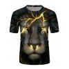 T-shirt D'Eté Décontracté à Imprimé 3D Lion Foudre à Manches Courtes - multicolor 3XL