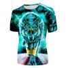 T-Shirt D'Eté Décontracté à Imprimé Loup Galaxie Foudre à Col Rond - multicolor S