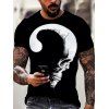 T-shirt D'Eté Décontracté Gothique à Imprimé Lune Crâne Manches Courtes à Col Rond - multicolor 2XL