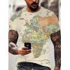 T-shirt Décontracté à Imprimé Carte du Monde Partout à Manches Courtes à Col Rond - multicolor 3XL