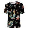 T-shirt d'été Style Marin à Imprimé Sirène Crâne Floral à Col Rond - multicolor 3XL
