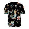 T-shirt d'été Style Marin à Imprimé Sirène Crâne Floral à Col Rond - multicolor 3XL
