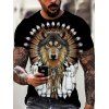 T-Shirt D'Eté Décontracté à Imprimé Ethnique Loup Indien à Manches Courtes à Col Rond - multicolor 2XL