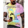 T-shirt d'été à Imprimé Peinture à l'Aquarelle à Col Ras du Cou à Manches Courtes - multicolor S