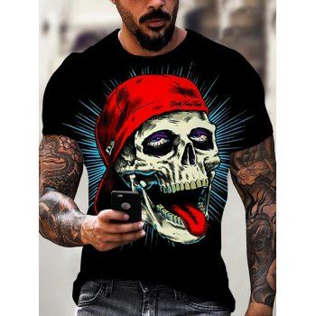 Gothic T Shirt Summer Baseball Cap Skull Print T Shirt Short Sleeve Round Collar Casual Tee
