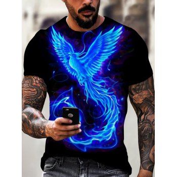 Summer T Shirt Fire Phoenix Print Casual Short Sleeve Round Neck Trendy Tee
