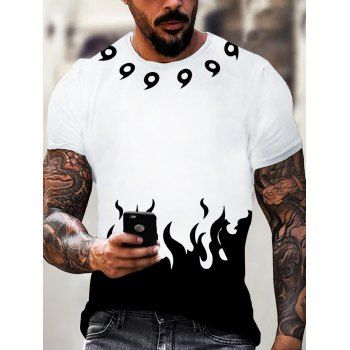 

Casual T Shirt Fire Number Print Colorblock Short Sleeve Round Collar Summer Trendy Tee, Multicolor