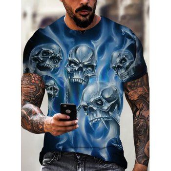

Casual T Shirt Fire Skull Print T Shirt Round Collar Short Sleeve Gothic Summer Tee, Multicolor
