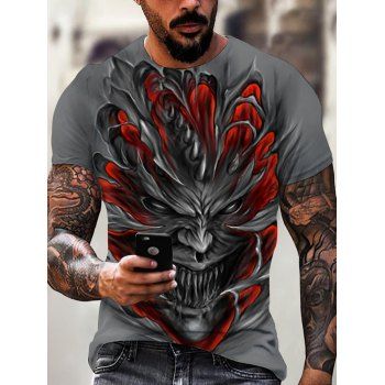 Gothic T Shirt Devil Fire Print Round Collar Short Sleeve Summer Casual Tee