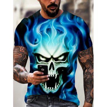

Casual T Shirt Gothic T Shirt Fire Skull Print Round Collar Short Sleeve Summer Tee, Multicolor