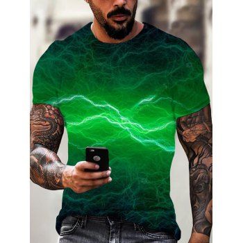 

Summer T Shirt Lightning Print Round Collar Short Sleeve Casual Trendy Tee, Multicolor