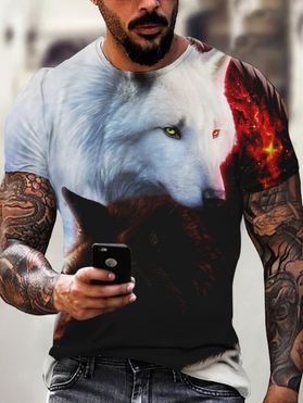 T-shirt D'Eté Décontracté à Imprimé 3D Loup Galaxie à Manches Courtes à Col Rond