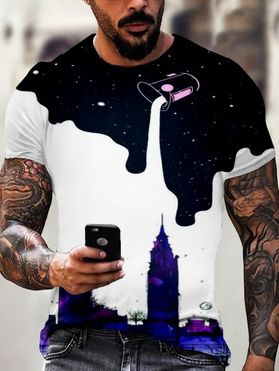 Galaxy Pulling Milk Graphic Print T Shirt Short Sleeve Round Neck Casual Tee