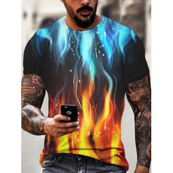 

Casual T Shirt Colored Fire Print T Shirt Short Sleeve Round Neck Summer Tee, Multicolor