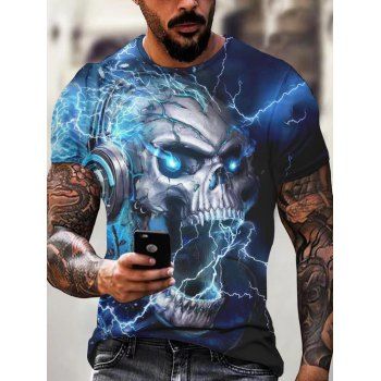 

Skull Lightning Print T Shirt Gothic T Shirt Round Neck Short Sleeve Summer Casual Tee, Multicolor