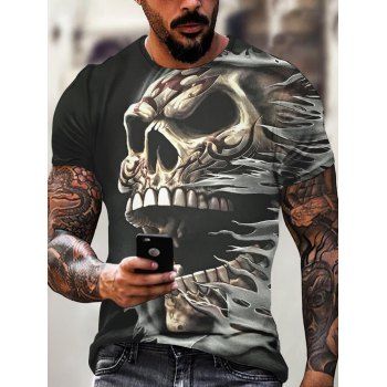 

Skull Print T Shirt Casual T Shirt Round Neck Short Sleeve Summer Gothic Tee, Multicolor