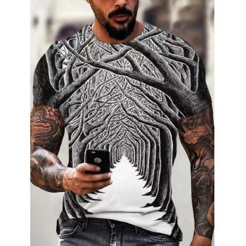 

Casual T Shirt Tree Print T Shirt Short Sleeve Round Neck Summer Tee, Multicolor