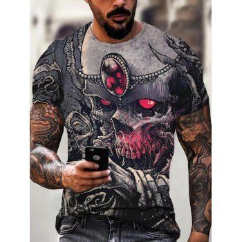 Allover Skull 3D Print Gothic T Shirt Short Sleeve Round Neck Casual Tee