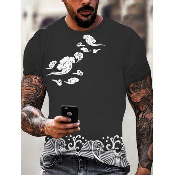 

Contrasting Clouds Sea Waves Print T Shirt Short Sleeve Round Neck Summer Tee, Multicolor