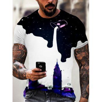 

Galaxy Pulling Milk Graphic Print T Shirt Short Sleeve Round Neck Casual Tee, Multicolor