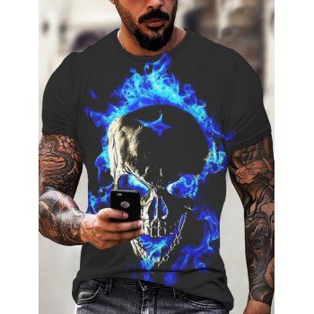 

Skull Fire Print T Shirt Gothic T Shirt Round Neck Short Sleeve Casual Tee, Multicolor