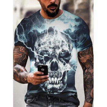 

Gothic T Shirt Skull Lightning Print T Shirt Short Sleeve Round Neck Summer Casual Tee, Multicolor