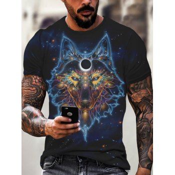 

Galaxy Fox Print T Shirt Short Sleeve Round Neck Summer Casual Tee, Multicolor