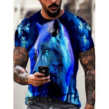 Men T-Shirts Wolf 3D Print T Shirt Short Sleeve Round Neck Summer Casual Tee Clothing Online L Multicolor