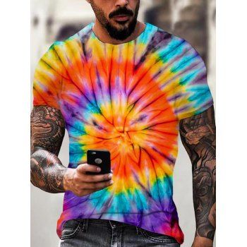 

Colorful Tie Dye Swirl Print Vacation T Shirt Short Sleeve Round Neck Summer Tee, Multicolor