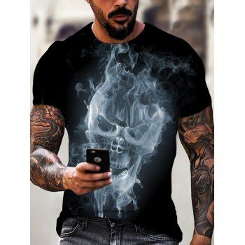 

Gothic T Shirt Smoking Skull Graphic T-shirt Short Sleeve Round Neck Summer Tee, Multicolor