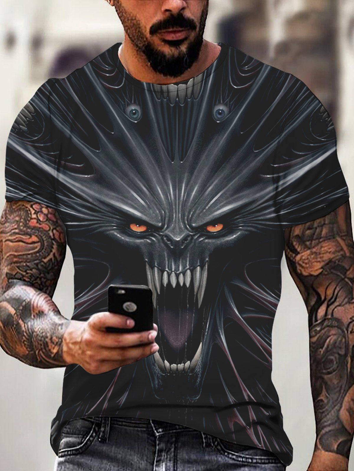 T-shirt Décontracté à Imprimé 3D Monstre Extraterrestre à Manches Courtes à Col Rond - multicolor 3XL