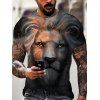 T-shirt D'Eté à Imprimé 3D Lion Peinture Manches Courtes à Col Rond - multicolor 3XL