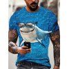 T-shirt D'Eté de Vacances Décontracté à Imprimé Requin à Manches Courtes à Col Rond - multicolor 3XL