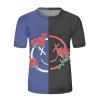 T-shirt D'Eté Bicolore à Imprimé Fleur et Visage Manches Courtes à Col Rond - multicolor 3XL