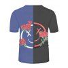 T-shirt D'Eté Bicolore à Imprimé Fleur et Visage Manches Courtes à Col Rond - multicolor 3XL