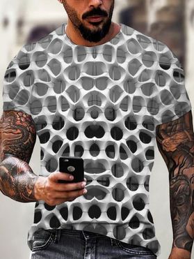 T-shirt Décontracté à Imprimé 3D Nid D'Abeille en Tissu à Manches Courtes à Col Rond