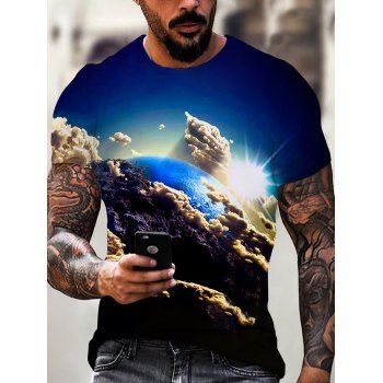 

Casual T Shirt Earth Space Landscape Pattern Round Neck Short Sleeve Summer Tee, Multicolor