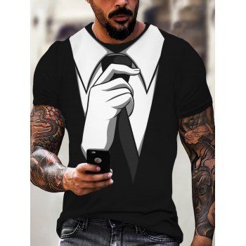 

3D Print T Shirt Bow Tie Hand Short Sleeve Round Neck Casual Summer Tee, Multicolor