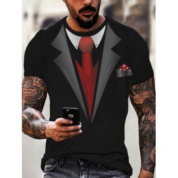 

Casual T Shirt 3D Bow Tie Suit Print Round Neck Short Sleeve Summer Tee, Multicolor