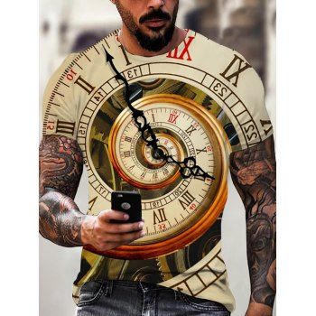 

3D Print T Shirt Swirl Clock Round Neck Short Sleeve Summer Casual Tee, Multicolor