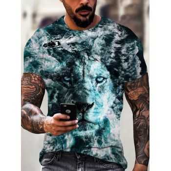 

Ocean Waves Lion 3D Allover Print Vacation T Shirt Short Sleeve Round Neck Summer Tee, Multicolor