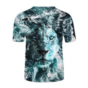 Ocean Waves Lion 3D Allover Print Vacation T Shirt Short Sleeve Round Neck Summer Tee